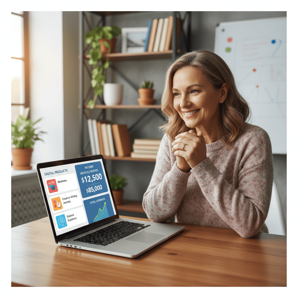 Teacher reviewing pre-made digital products on laptop